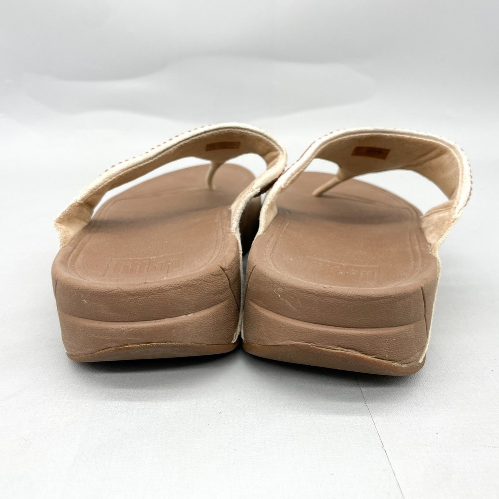 FitFlop Womens 8 Lulu Crystal Embellished Suede Sandals Beige Tan Thong Comfort - Picture 6 of 12